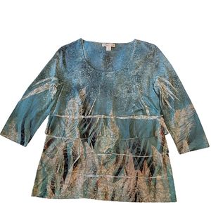 Coldwater Creek women's tiered 3/4 sleeve tropical blouse size medium (10-12)